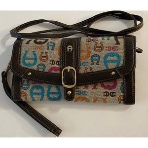 **$5 ITEMS**ETIENNE AIGNER Women's Logo Accent Brown Tan Shoulder Strap Wristlet